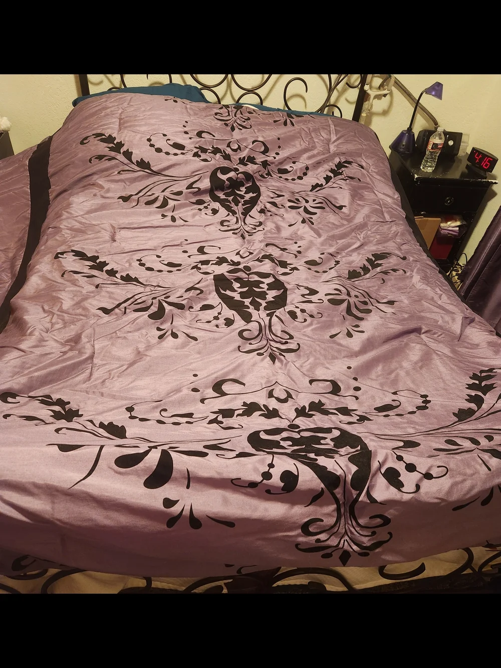 Purple and Black Damask Comforter And Shams